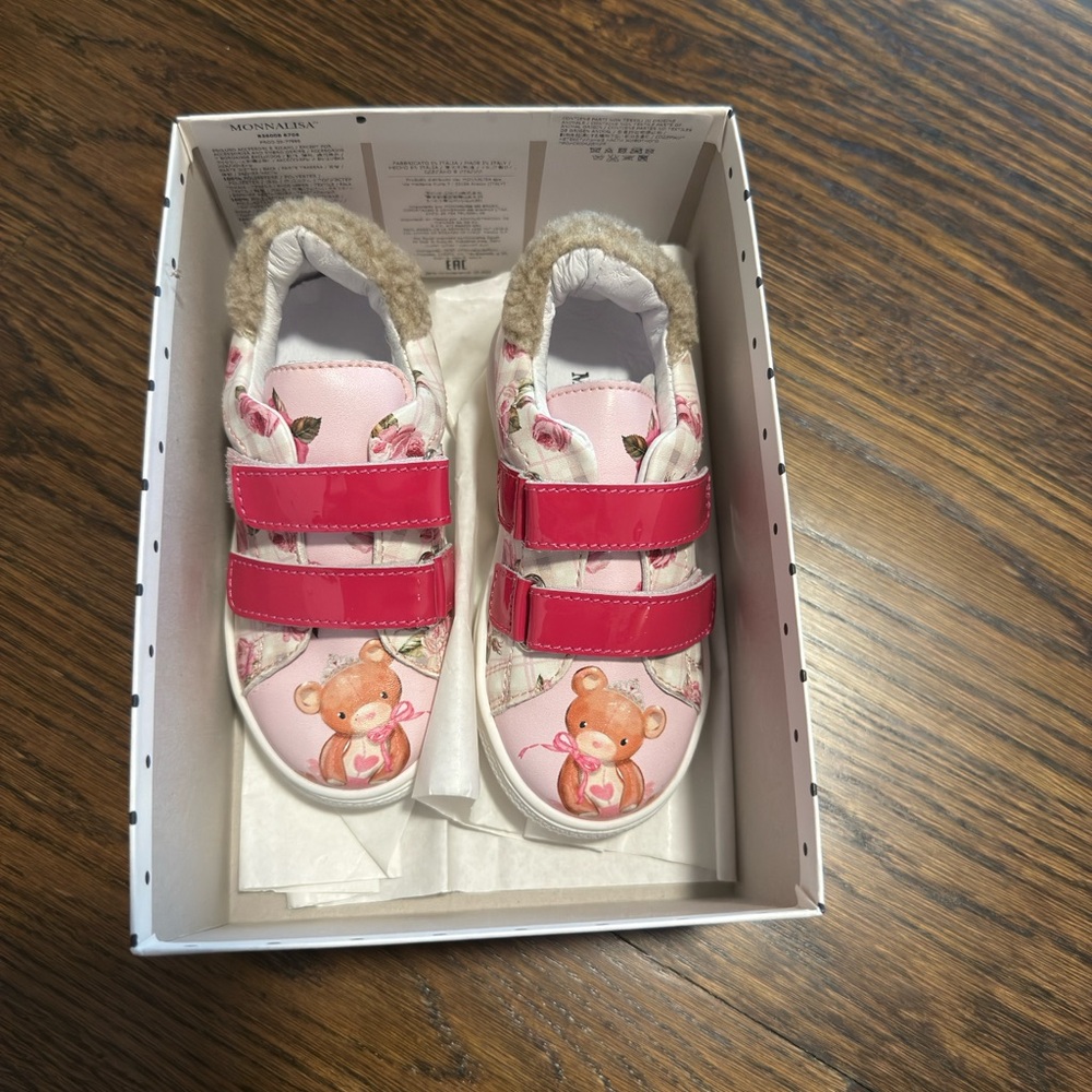 Pink Bear Print Kids Shoes